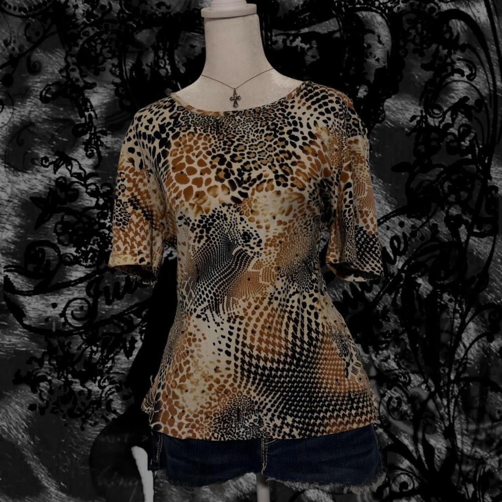 patchwork top with mix of leopard print dark femme whimsigoth boho grunge top
